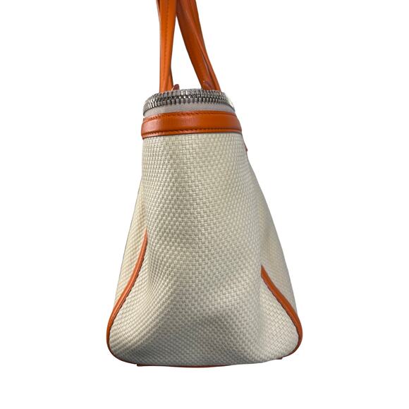 Salvatore Ferragamo Woven Canvas Leather Tote Bag Orange Trim Italy - Picture 11 of 13